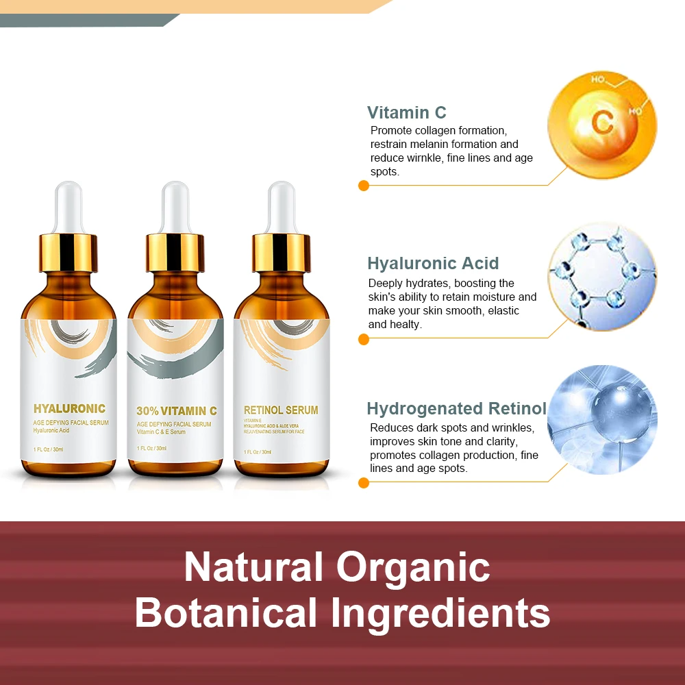 3-in-1 Face Serum Set — Hyaluronic Acid, Retinol & Vitamin C