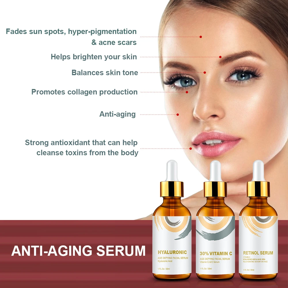 3-in-1 Face Serum Set — Hyaluronic Acid, Retinol & Vitamin C