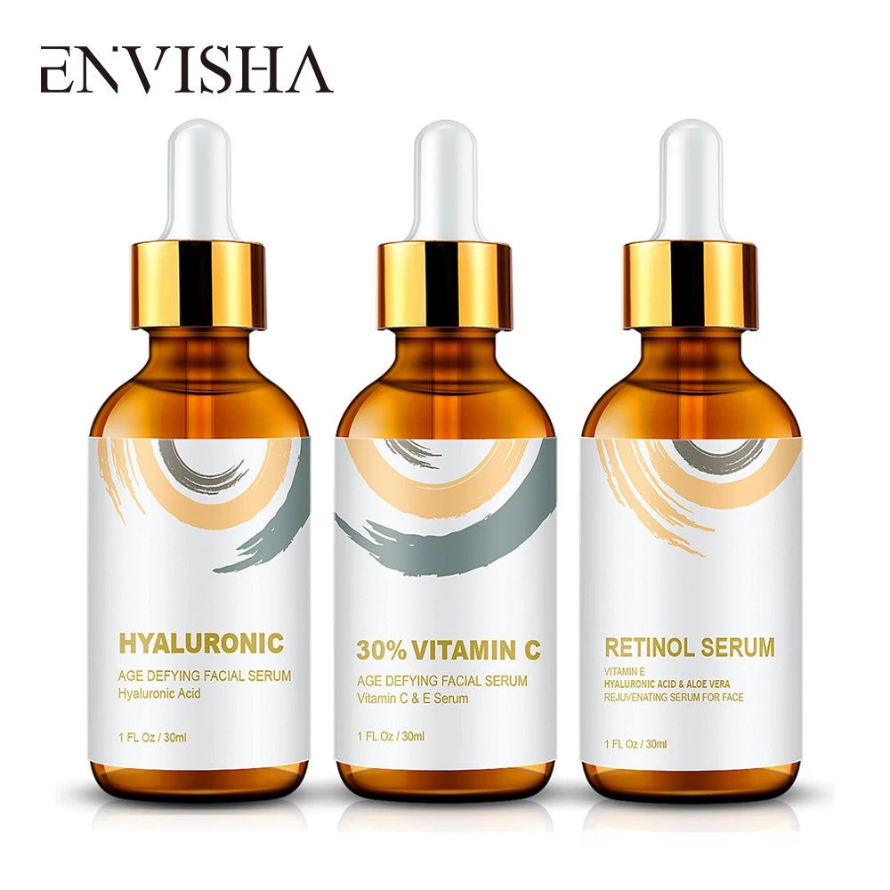 3-in-1 Face Serum Set — Hyaluronic Acid, Retinol & Vitamin C