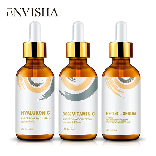 3-in-1 Face Serum Set — Hyaluronic Acid, Retinol & Vitamin C